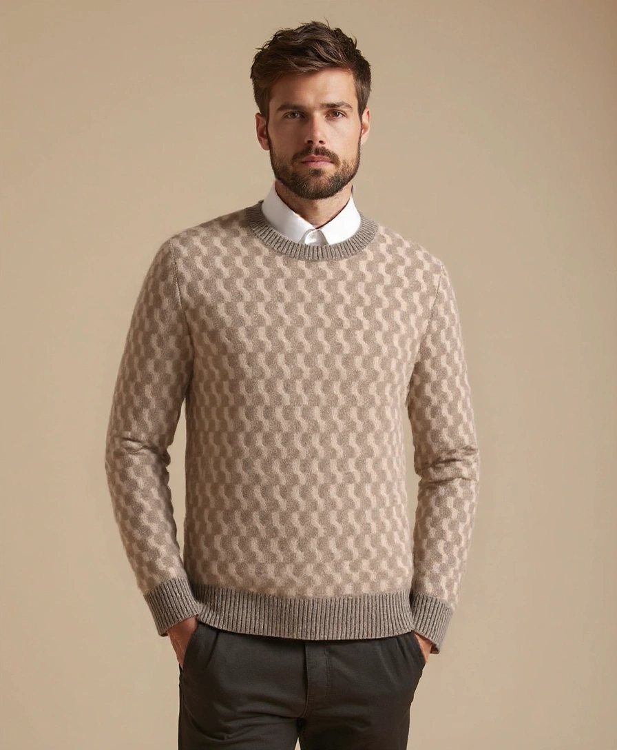 Pull en laine géométrique à col rond - Leviana