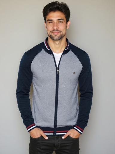 Cardigan à fermeture éclair haute en bloc de couleur - Leviana