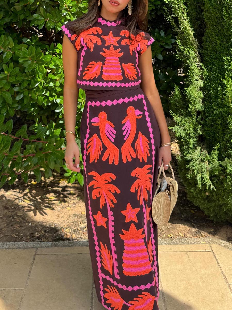 Katia | Ensemble haut et jupe imprimé chic