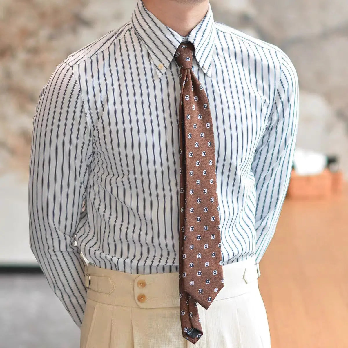 Chemise Rayée Rétro (Marine) - Leviana