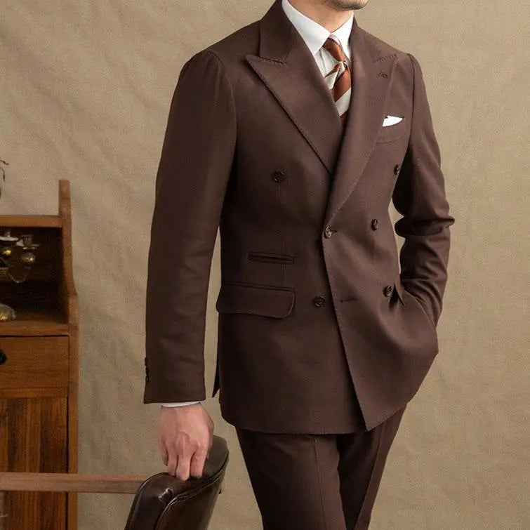 Costume en gabardine marron foncé (veste + pantalon)
